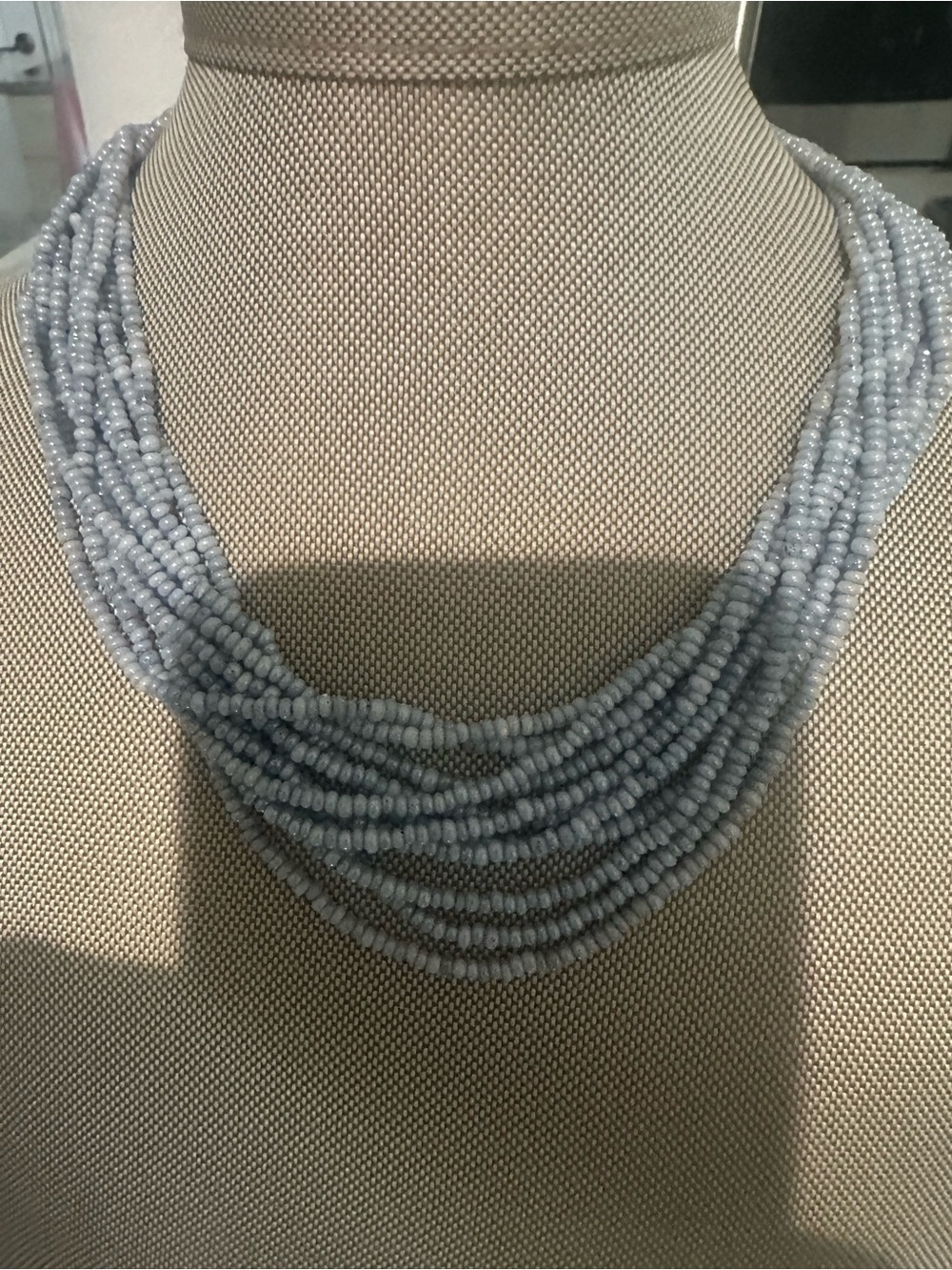 Multi-Strand Light Blue Beaded Necklace - Womens Jewelry 16”